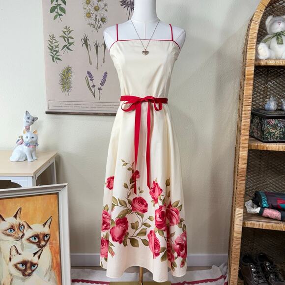 dressbarn Dresses & Skirts - 90s Y2k Floral Belted Midi Dress Romantic Coquette Garden Party Dolly Dollette 4